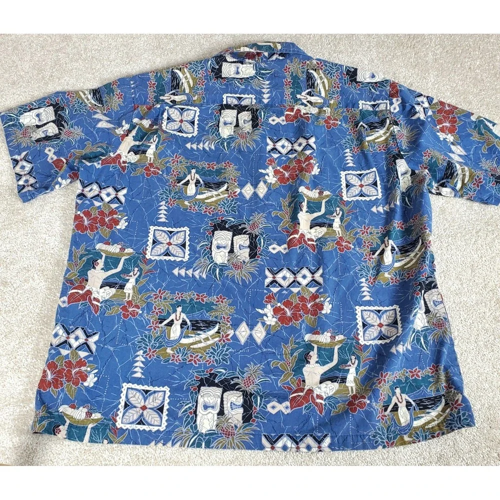 Hilo Hattie Made in Hawaii XL Button Up‎ Shirt Blue Hawaiian Design PLEASE READ